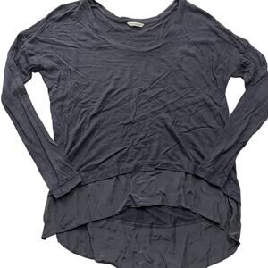 Club Monaco Top Womens X Small Blue Black Blouse Silk Hem Blouse